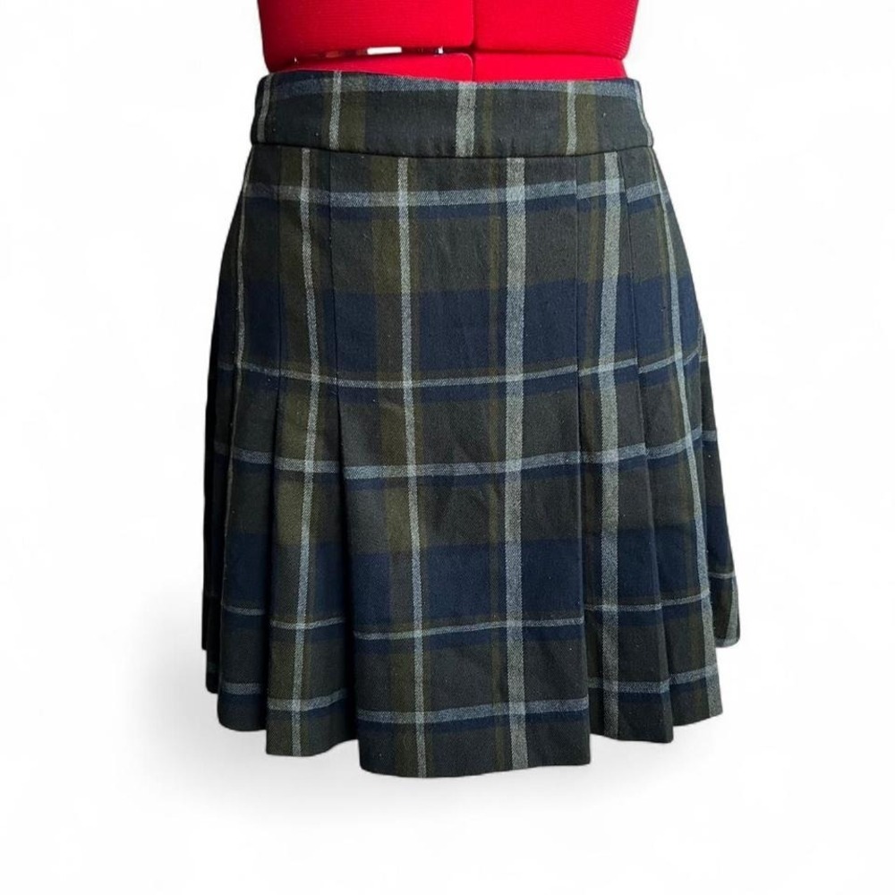 MNG Green Blue Plaid Dark Academia Pleated Mini Skirt Fairy Grunge Small